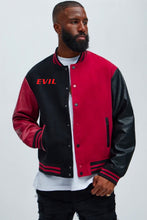 Load image into Gallery viewer, Evil Varsity Jacket Color Block - Red/Black
